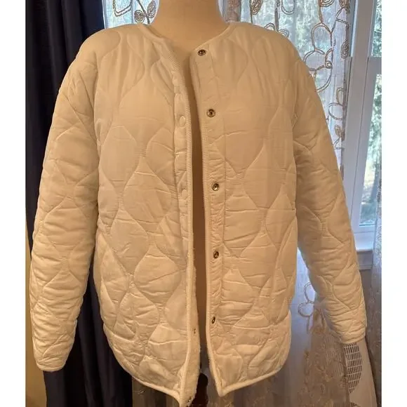 Haven Well Within Talbots White/ Ivory Reversible Sherpa Quilted Jacket Size L - Picture 1 of 9